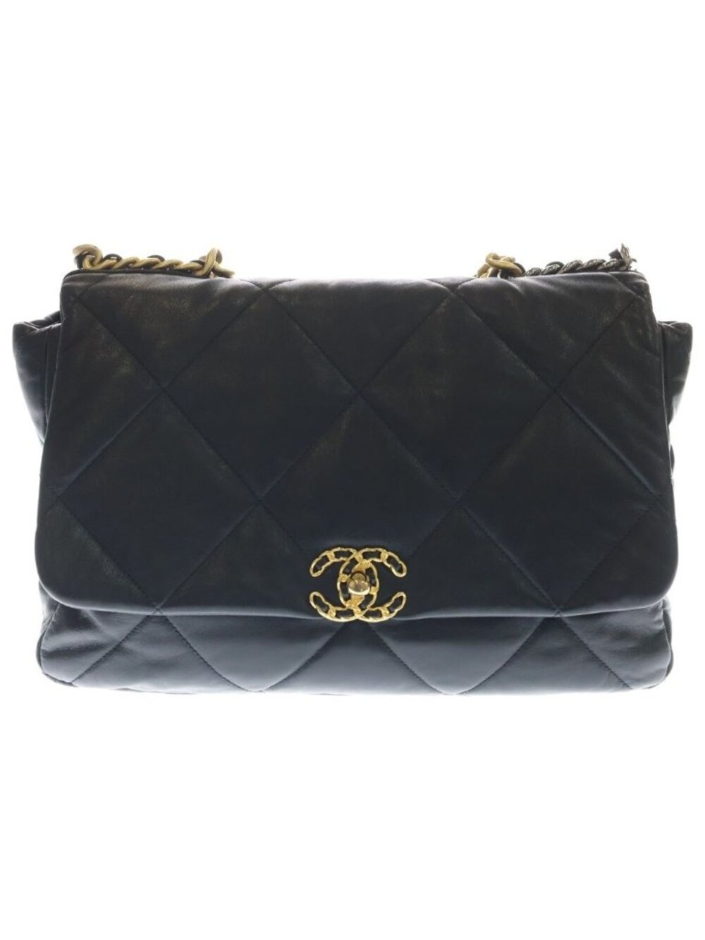 Chanel 19 Maxi Shiny Lambskin Shoulder Bag Black